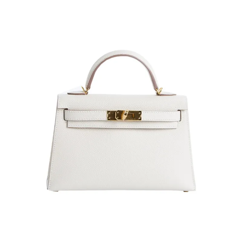 HERMES Mini Kelly 2nd Generation Epsom Leather Kelly Bag, One Shoulder Handbag Mini Women's 10 Craie Milkshake White-0