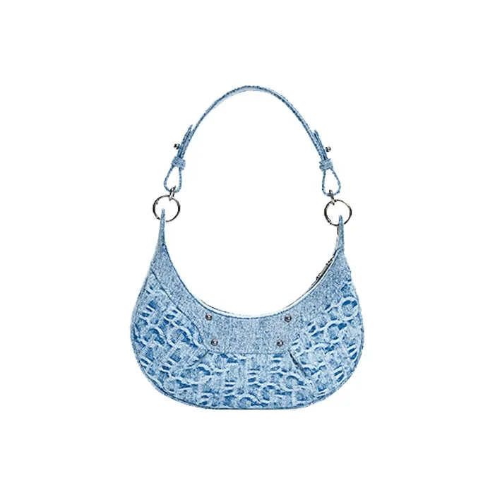 Laurence & Chico Cotton Moon-Shaped Bag Handbag Shoulder Bag Women's Blue-2
