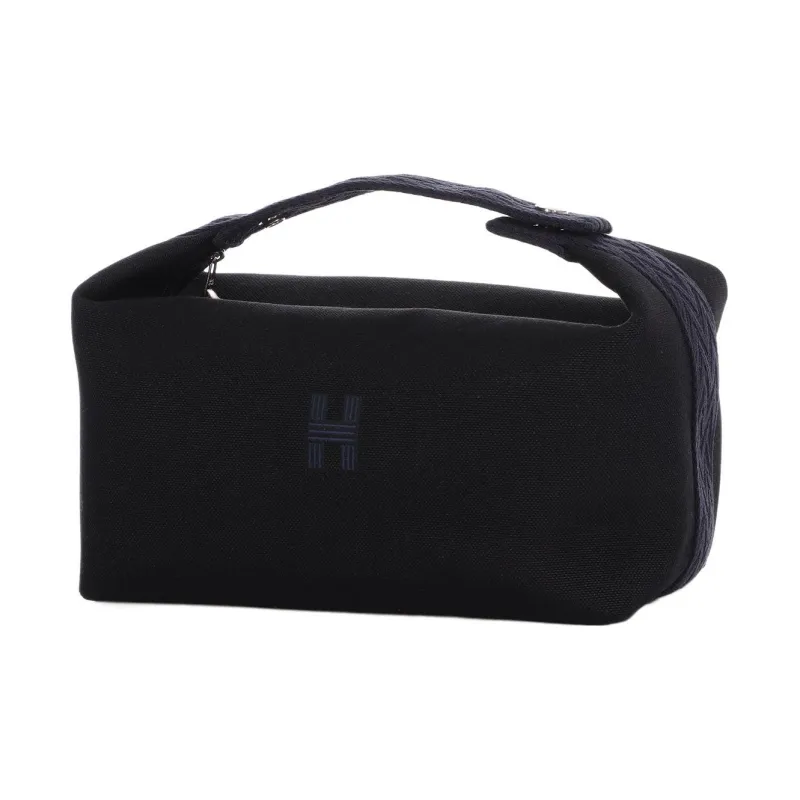 HERMES Bride a Brac H Militaire Canvas Handbag Makeup Bag Toiletry Bag Large Size Unisex Black/Midnight Blue-2