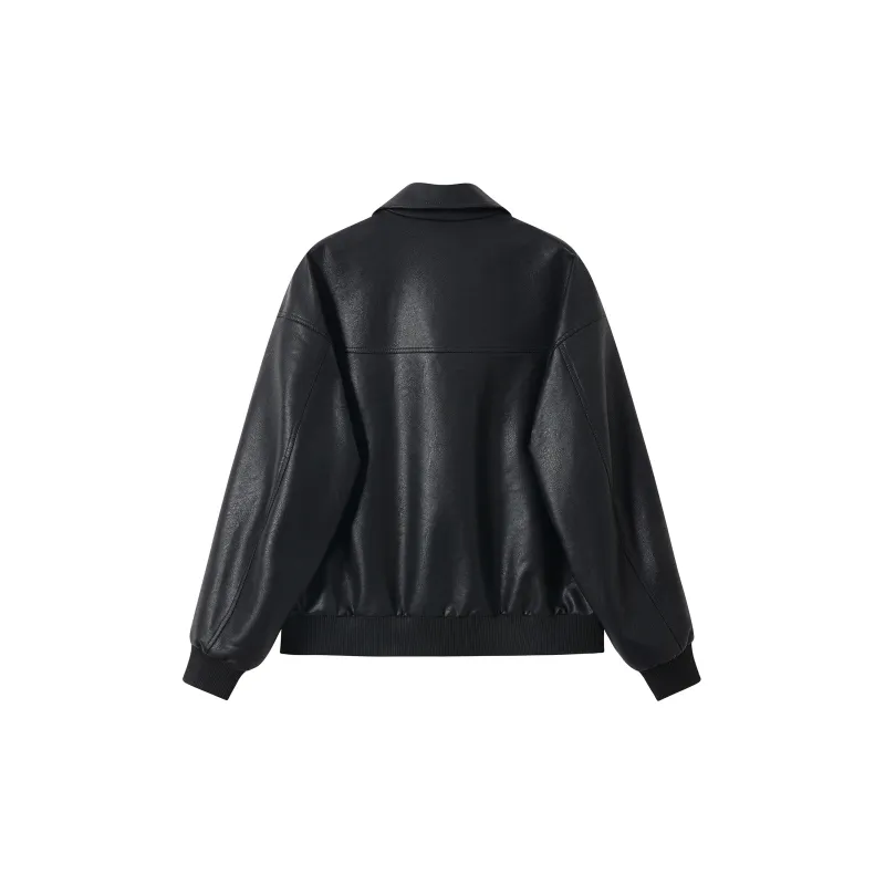 KREATE BOXY Cut Series Leather Jacket Coat Unisex Black-1