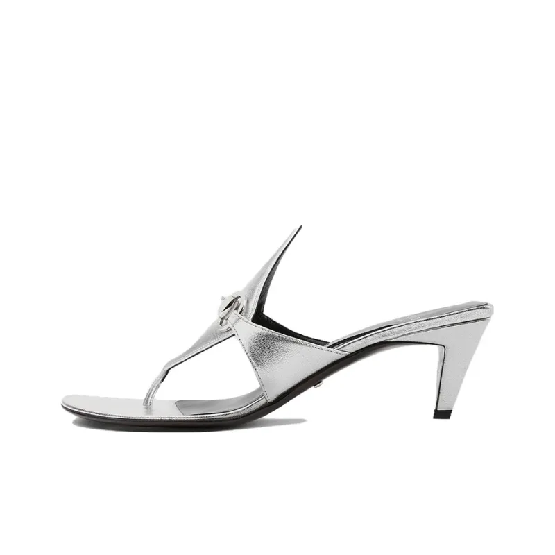 GUCCI Horsebit Flip Flops Women's Silver-0