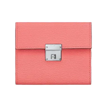 HERMES Clic Mysore Goat Skin Card Holder Wallet Mini Women's Summer Pink