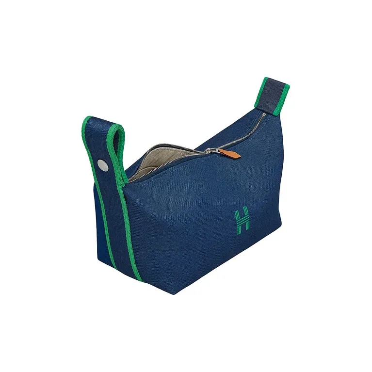 HERMES Bride a Brac Cotton Travel Fabric Handbag Storage Bags Toiletry Bags Small Size Women's Marine Blue-1