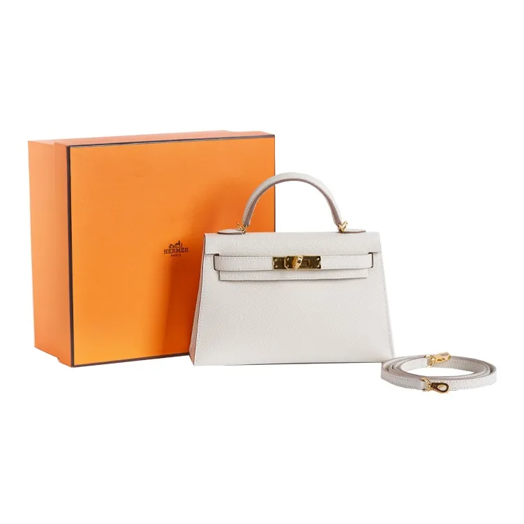 HERMES Mini Kelly 2nd Generation Epsom Leather Kelly Bag, One Shoulder Handbag Mini Women's 10 Craie Milkshake White-1