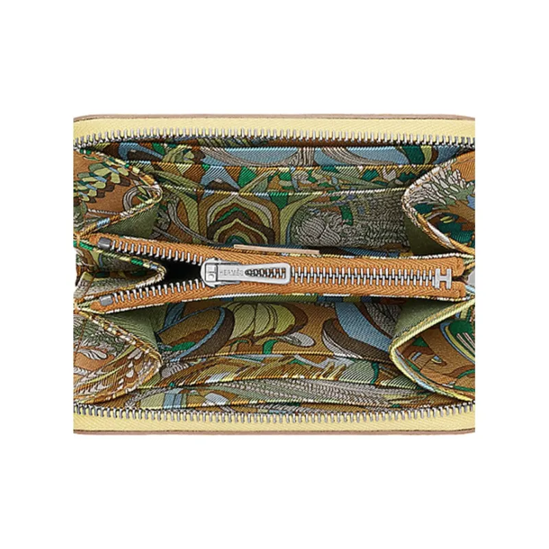 HERMES Silk'In Epsom Calfskin Short Wallet Women's Lime Yellow-2