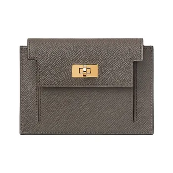 HERMES Kelly Pocket Epspm Leather Short Wallet Coin Purse Unisex 8F Gris Etain Tin Gray