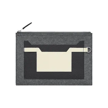 HERMES Toodoo Velvet And Epsom Calfskin Clutch Men's Light Gray/Black/White