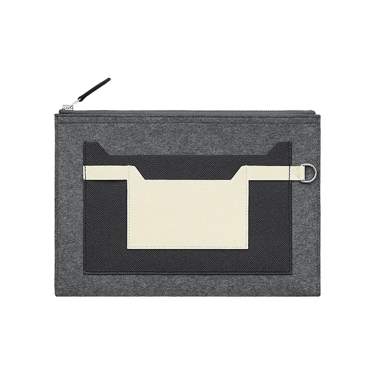 HERMES Toodoo Velvet And Epsom Calfskin Clutch Men's Light Gray/Black/White-0