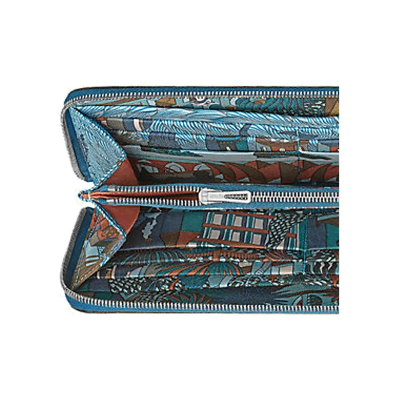 HERMES Silk'In Silk Lining Long Epsom Calfskin Wallet Women's Blue/Multicolor-3