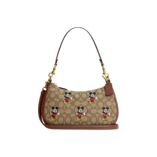 COACH Teri Fabric With Leather Shoulder Bag Handbag Shoulder Bag Women's Brown