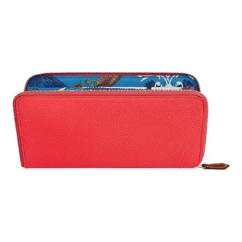 HERMES Silk'In Epsom Calfskin Twill Silk Lining Long Wallet Women's Red