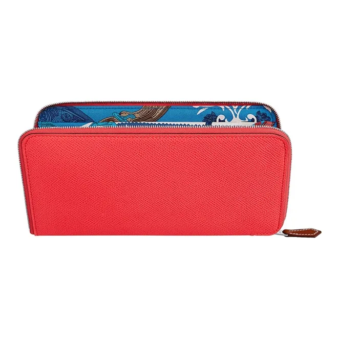HERMES Silk'In Epsom Calfskin Twill Silk Lining Long Wallet Women's Red-0