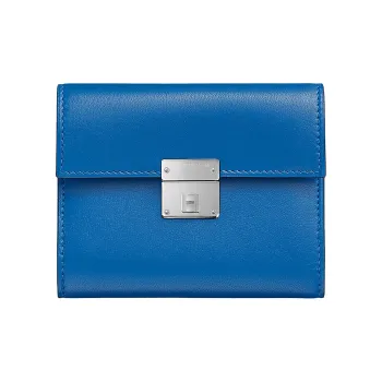 HERMES Clic Silkiss Lambskin Card Holder Women's I7 Bleu Zellige Mosaic Blue