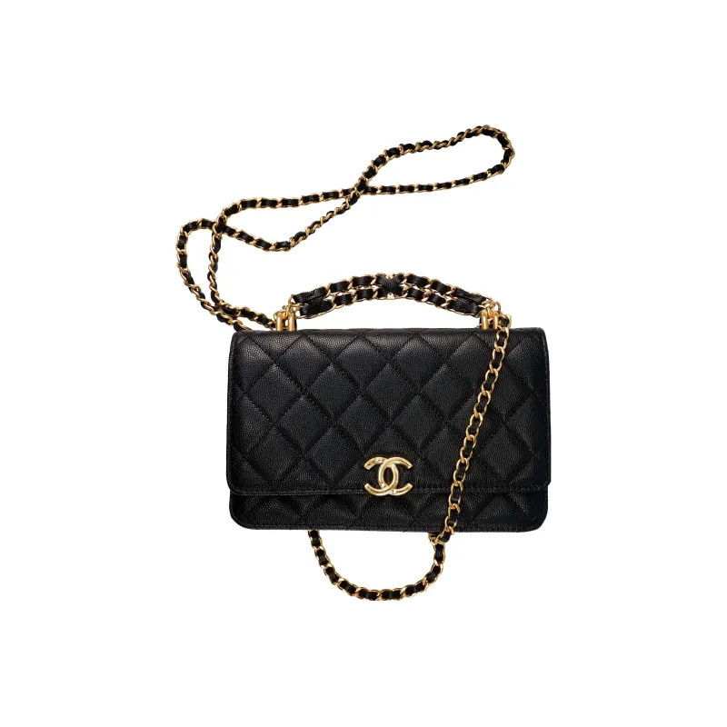 CHANEL 22K Autumn And Winter Grain Embossed Cow Leather Crossbody Bag, Shoulder Bag Women's Black-0