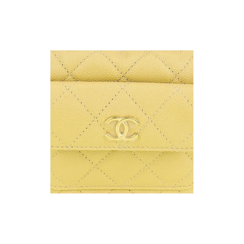 CHANEL Grain Litchi Cow Leather Crescent Bag Clutch Handbag Mini Women's Yellow-4