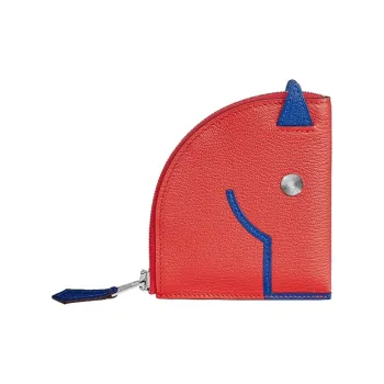 HERMES Mysore Goat Skin Wallets Coin Purses Women's Orange Red/Electric Blue