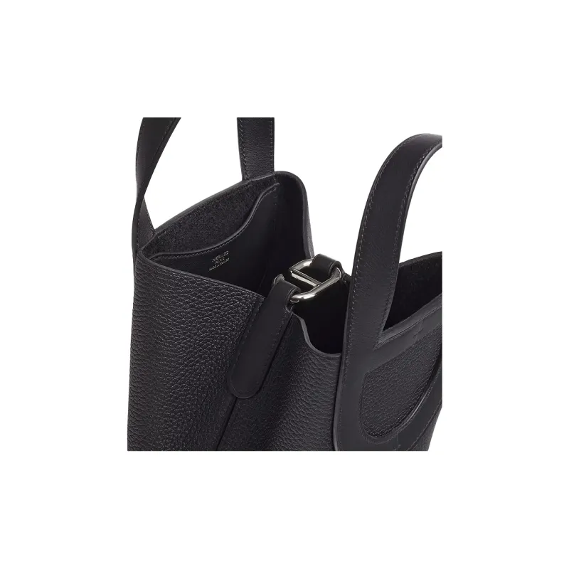 HERMES In The Loop Clemence Bullock Leather Swift Calfskin Pig Nose Basket Bag Bucket Bag Handbag Women's Black-5