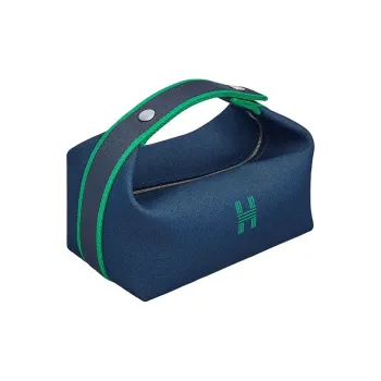 HERMES Bride a Brac Cotton Travel Fabric Handbag Storage Bags Toiletry Bags Small Size Women's Marine Blue