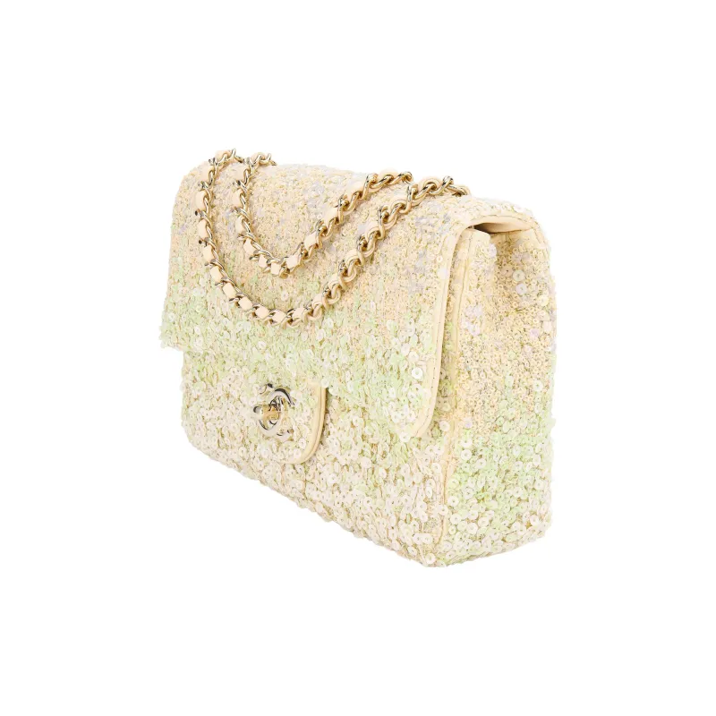 CHANEL Metal Flap Bag, Crossbody Bag, Shoulder Bag Mini Women's Light Green & White-1
