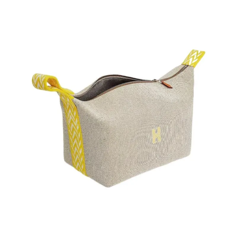 HERMES Bride-a-Brac Fabric Surface Toiletry Bag Large Size Unisex Lemon-1