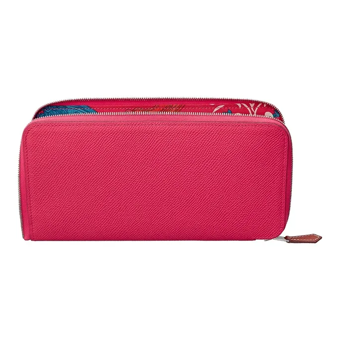 HERMES Silk'In Silk Lining Epsom Calfskin Long Wallets Women's Gold/Mexican Pink/Hummingbird Red-0