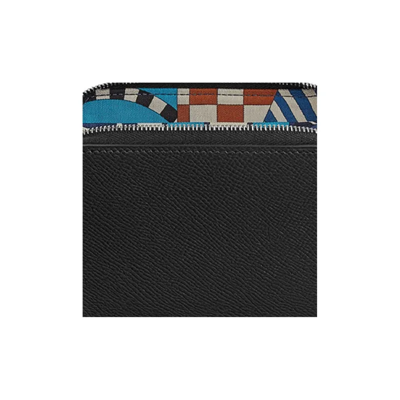 HERMES Silk'In Epsom Calfskin Wallet Women's Black/Marine Blue/Weimar Beige-2
