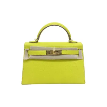 HERMES Mini Kelly 2nd Generation Epsom Leather Kelly Bag One Shoulder Handbags Mini Women's 9R Lime Lemon