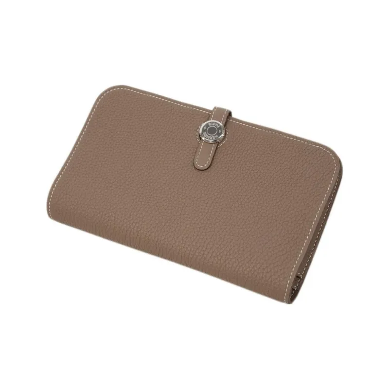 HERMES Dogon Togo Calfskin Long Wallets Regular Women's Elephant Gray-2