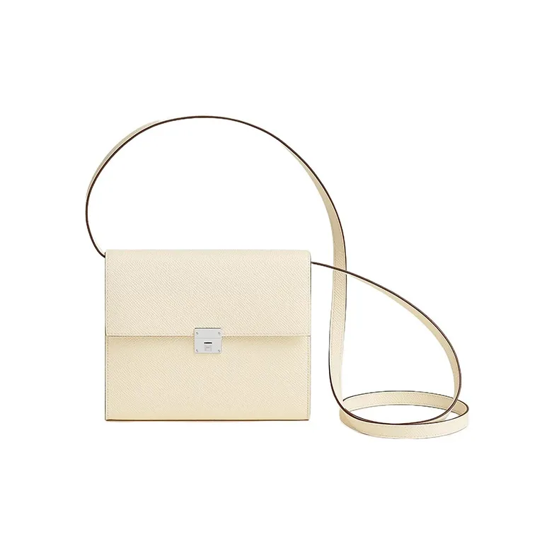 HERMES Clic Epsom Calfskin Shoulder Bag Crossbody Bag Regular Women's Cream White-0