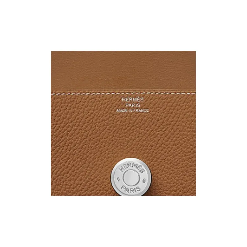 HERMES Dogon Togo Calfskin Card Holder Wallet Regular Women's 37 Gold Gold-3