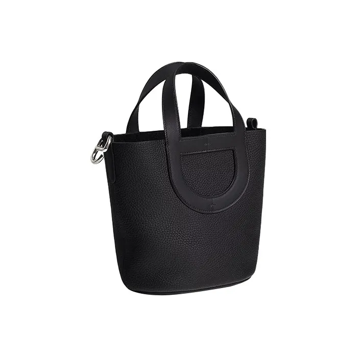 HERMES In The Loop Clemence Bullock Leather Swift Calfskin Pig Nose Basket Bag Bucket Bag Handbag Women's Black-1