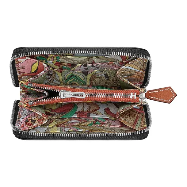 HERMES Silk'In Epsom Calfskin Clutch Coin Purse Wallet Women's Black-1