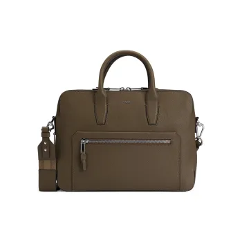 HUGO BOSS Cow Leather One Shoulder Crossbody Portable Briefcases Men's Dark Green