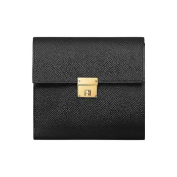 HERMES Clic Epsom Calfskin Wallet Regular Women's Noir Black