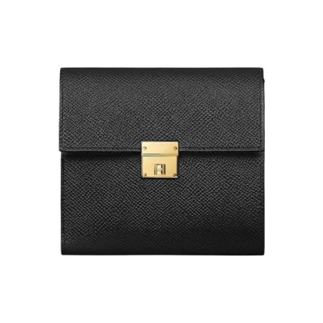 HERMES Clic Epsom Calfskin Wallet Regular Women's Noir Black-0