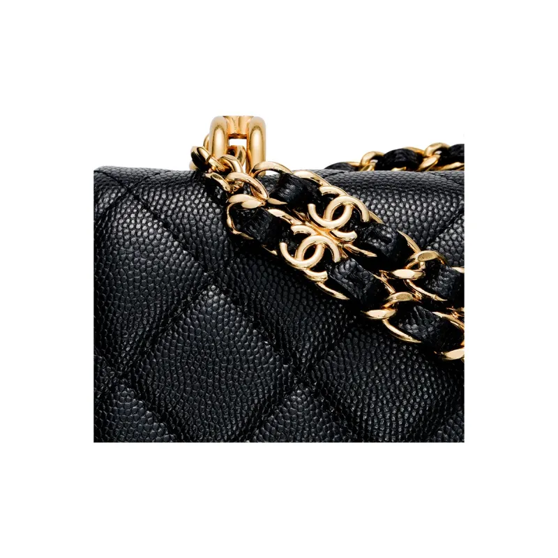 CHANEL 22K Autumn And Winter Grain Embossed Cow Leather Crossbody Bag, Shoulder Bag Women's Black-4