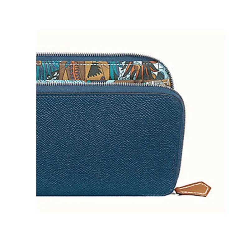 HERMES Silk'In Silk Lining Long Epsom Calfskin Wallet Women's Blue/Multicolor-2