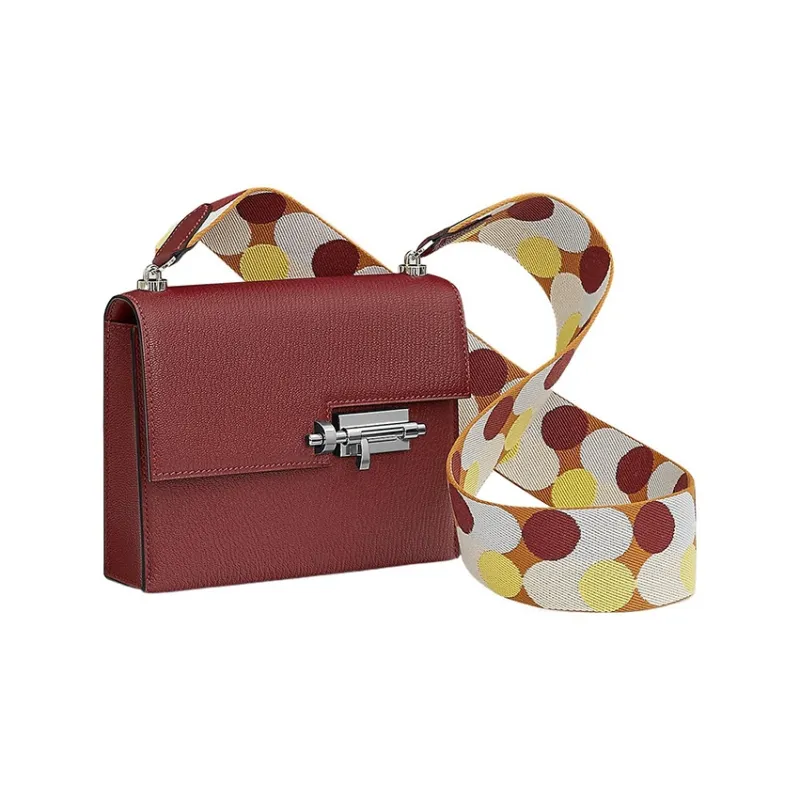 HERMES Verrou Mysore Goat Skin With Canvas Handgun Bag Shoulder Bag Crossbody Bag Regular Women's 55 Hermes Red-1