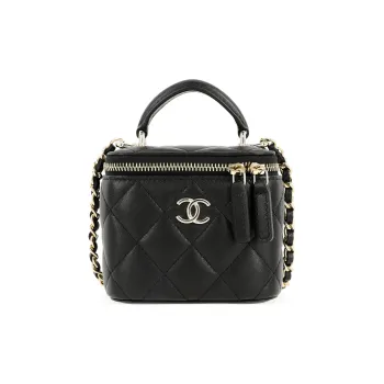 CHANEL Sheepskin Box Bag, Makeup Bag, Handbag, Shoulder Bag, Crossbody Bag Trumpets Women's Black