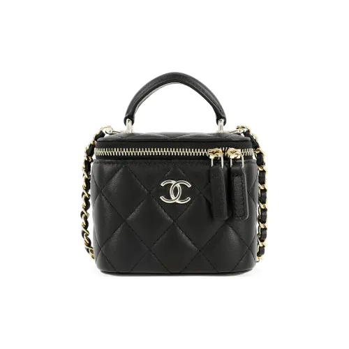 CHANEL Sheepskin Box Bag Makeup Bag Handbag Shoulder Bag Crossbody Bag Small Size Women's Black