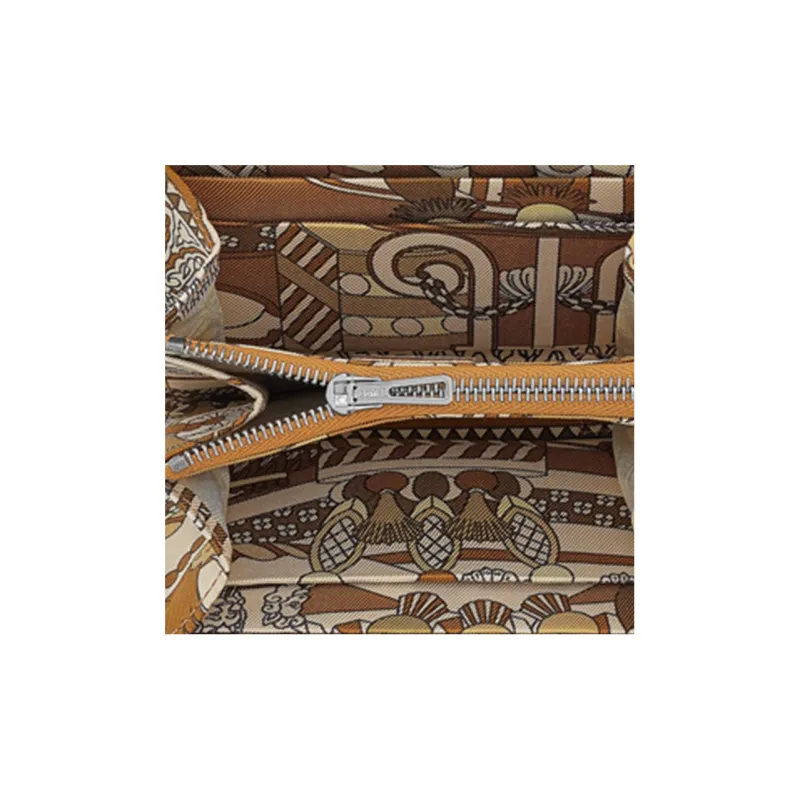 HERMES Silk'In Epsom/Barenia Calfskin Print Silk Lining Coin Purse Women's Gray White-2