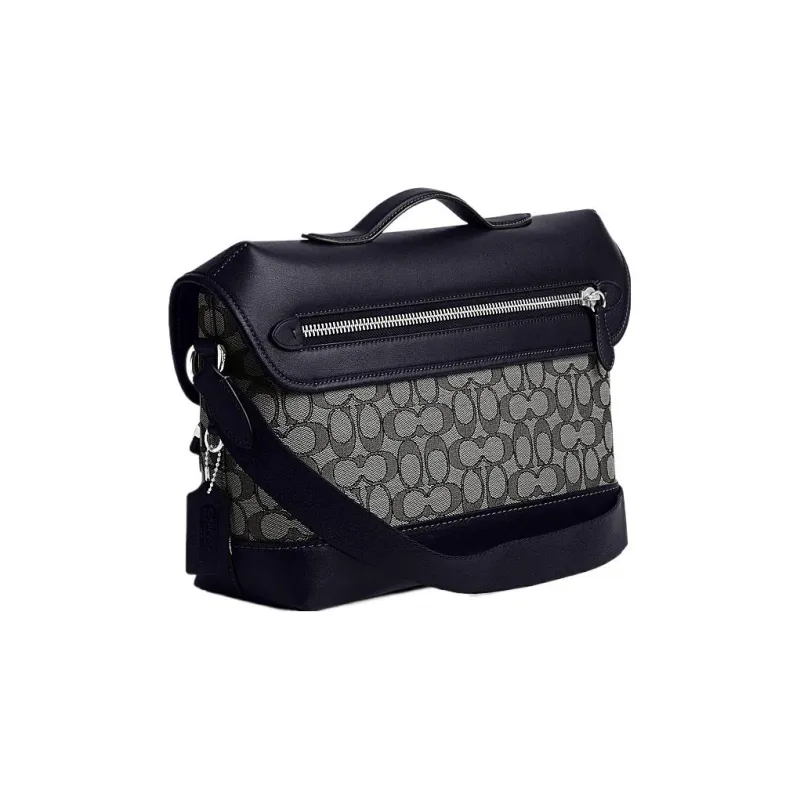 COACH League Jacquard With Calfskin Messenger Bag Handbag Shoulder Bag Crossbody Bag Large Size Men's Black-1