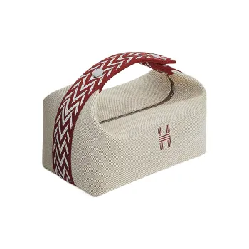 HERMES Bride-a-Brac Fabric Surface Toiletry Bag Small Size Unisex Red