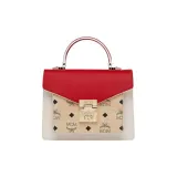 MCM Patricia Visetos Cow Leather Shoulder Bag Crossbody Bag Handbag Regular Women's Beige/Red