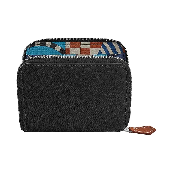 HERMES Silk'In Epsom Calfskin Wallet Women's Black/Marine Blue/Weimar Beige-0