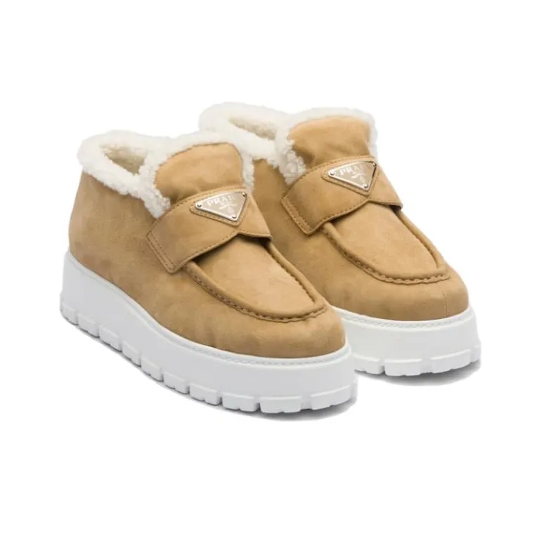 PRADA Triangle-logo Shearling Loafers-3