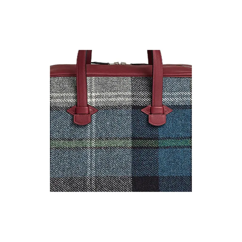 HERMES Herringbone Canvas With Evercolor Calfskin Handbag Regular Unisex Malta Blue/Hermes Red-4
