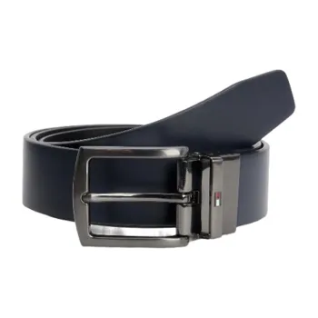 Tommy Hilfiger Brand Logo Double-Sided Pin Buckle Leather Belts Men's Black Width 3.5CM