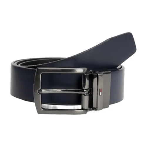 Tommy Hilfiger Brand Logo Double-Sided Pin Buckle Leather Belts Men's Black Width 3.5CM