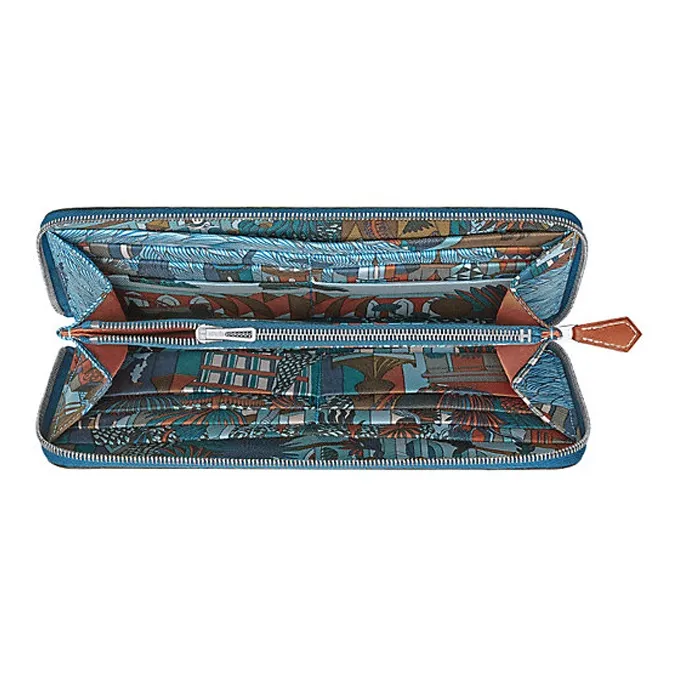 HERMES Silk'In Silk Lining Long Epsom Calfskin Wallet Women's Blue/Multicolor-1